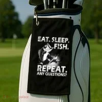 Eat Sleep Fish Repeat Any Questions Golf Towel thumb 2