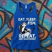 Eat Sleep Fish Repeat Any Questions Women's Tank Top thumb 3