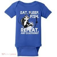 Eat Sleep Fish Repeat Any Questions Baby Bodysuit thumb 0
