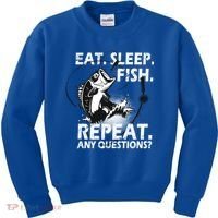 Eat Sleep Fish Repeat Any Questions Kids Sweatshirt thumb 0
