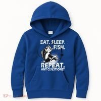 Eat Sleep Fish Repeat Any Questions Kids Hoodie thumb 0