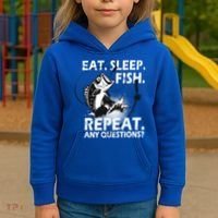 Eat Sleep Fish Repeat Any Questions Kids Hoodie thumb 3