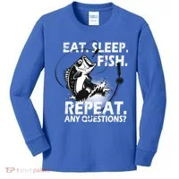 Eat Sleep Fish Repeat Any Questions Kids Long Sleeve Shirt thumb 0