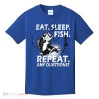 Eat Sleep Fish Repeat Any Questions Kids T-Shirt thumb 0