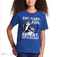 Eat Sleep Fish Repeat Any Questions Kids T-Shirt thumb 2