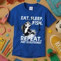 Eat Sleep Fish Repeat Any Questions Kids T-Shirt thumb 3
