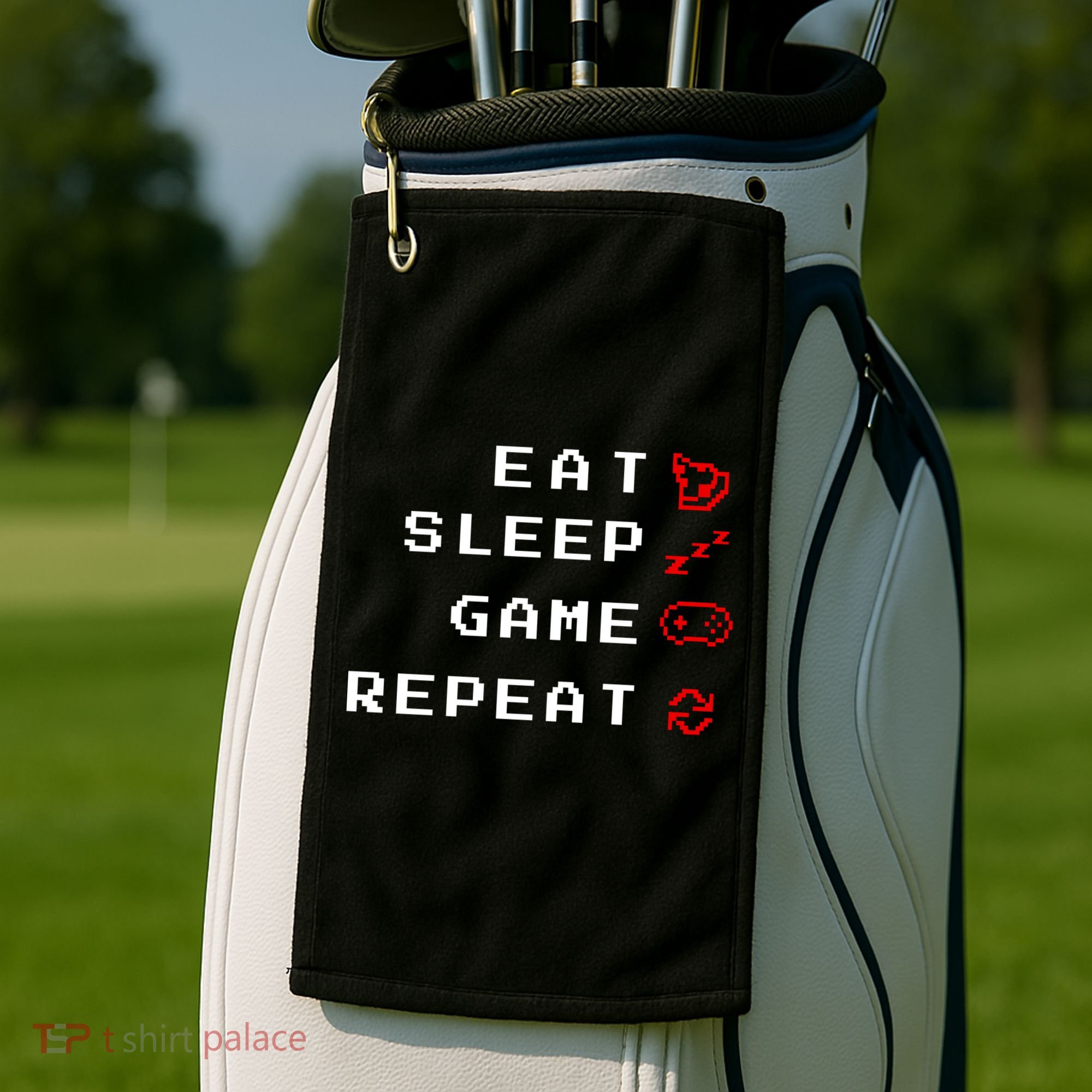 Eat Sleep Game Repeat Golf Towel