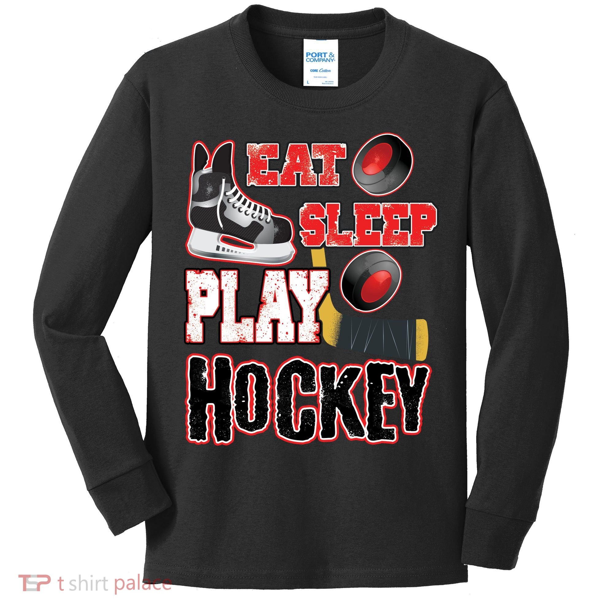 Eat Sleep Play Hockey Kids Long Sleeve Shirt