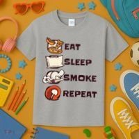 Eat Sleep Smoke Repeat Kids T-Shirt thumb 3