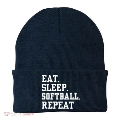 Eat Sleep Softball Repeat Beanie