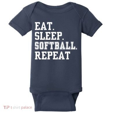 Eat Sleep Softball Repeat Baby Bodysuit