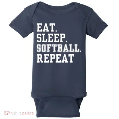 Eat Sleep Softball Repeat Baby Bodysuit
