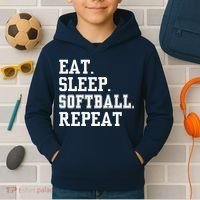 Eat Sleep Softball Repeat Kids Hoodie thumb 2