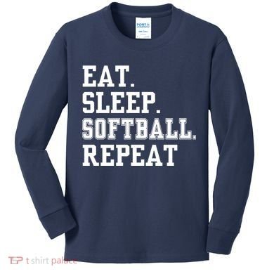 Eat Sleep Softball Repeat Kids Long Sleeve Shirt