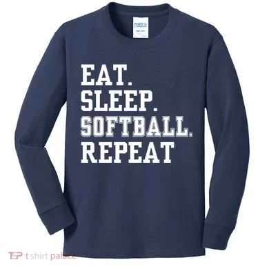 Eat Sleep Softball Repeat Kids Long Sleeve Shirt