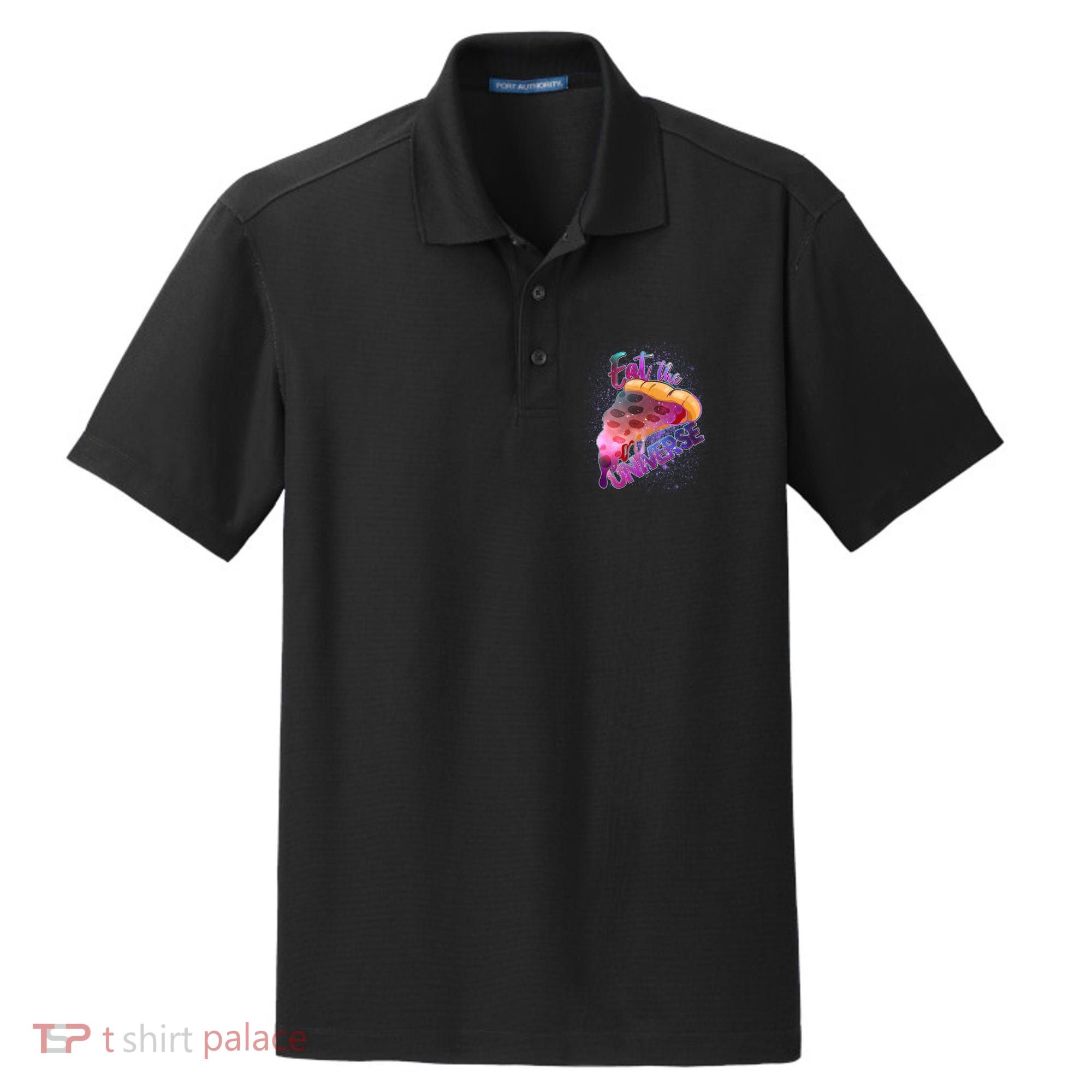 Eat the Universe Galaxy Pizza Dry Zone Grid Polo