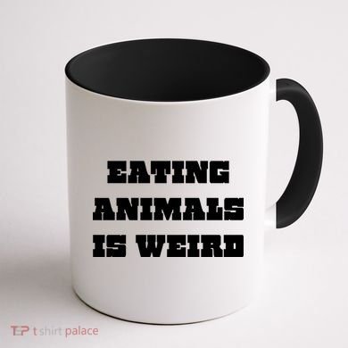 Eating Animals Is Weird Vegan Vegetarian Funny Parody Coffee Mug back