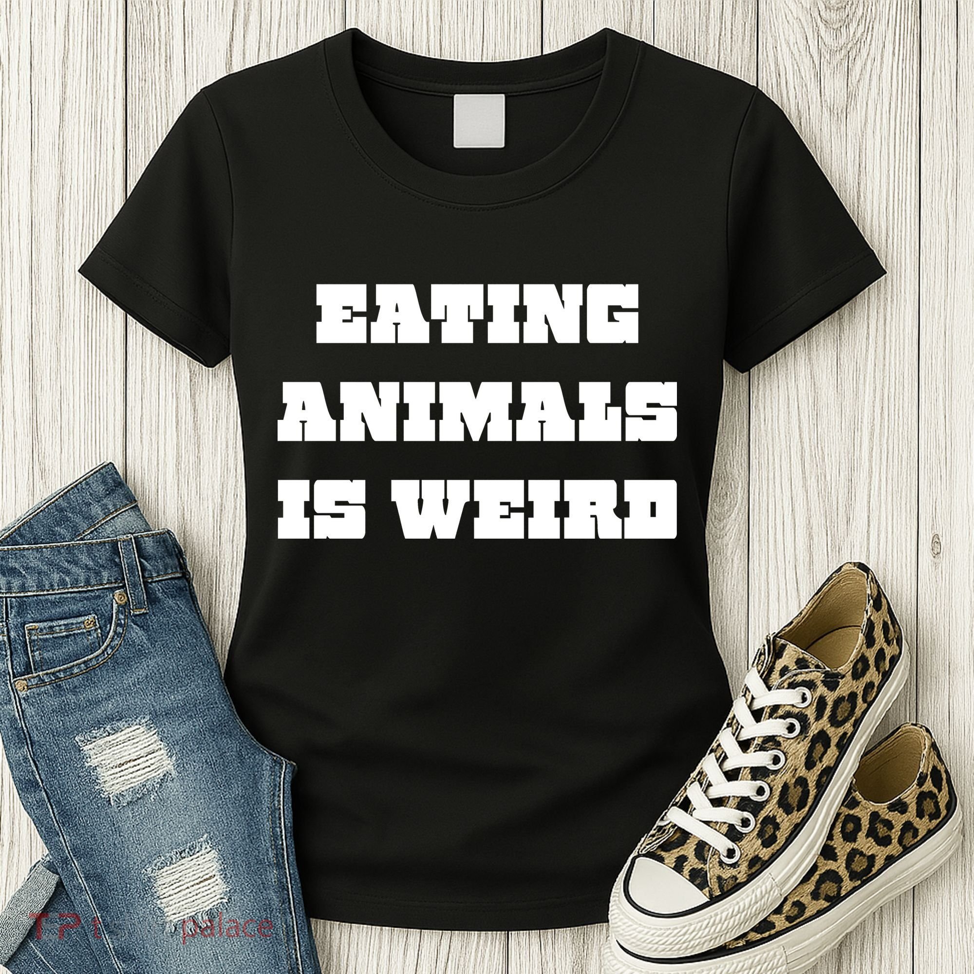 Eating Animals Is Weird Vegan Vegetarian Funny Parody Women's T-Shirt