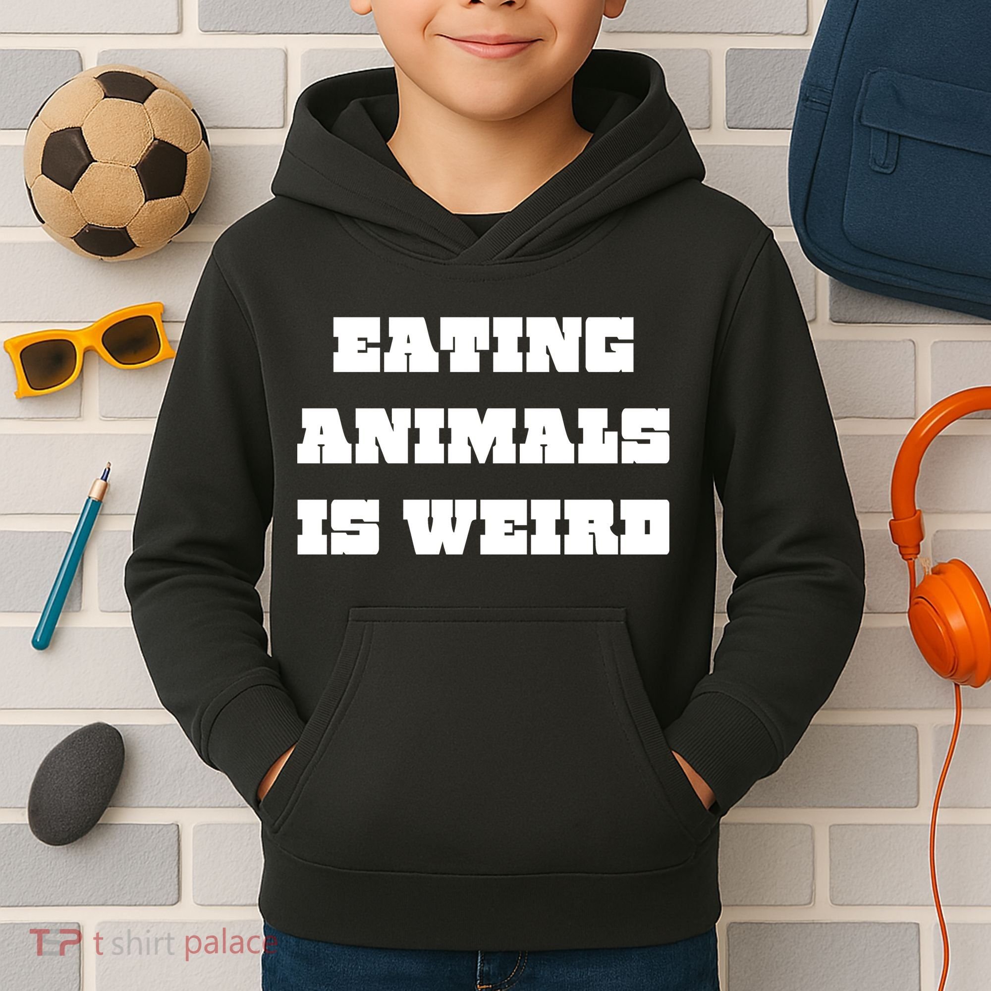 Eating Animals Is Weird Vegan Vegetarian Funny Parody Kids Hoodie