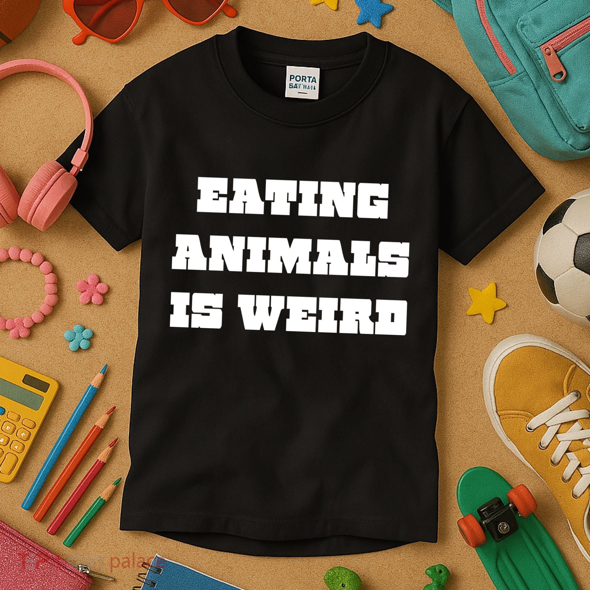 Eating Animals Is Weird Vegan Vegetarian Funny Parody Kids T-Shirt
