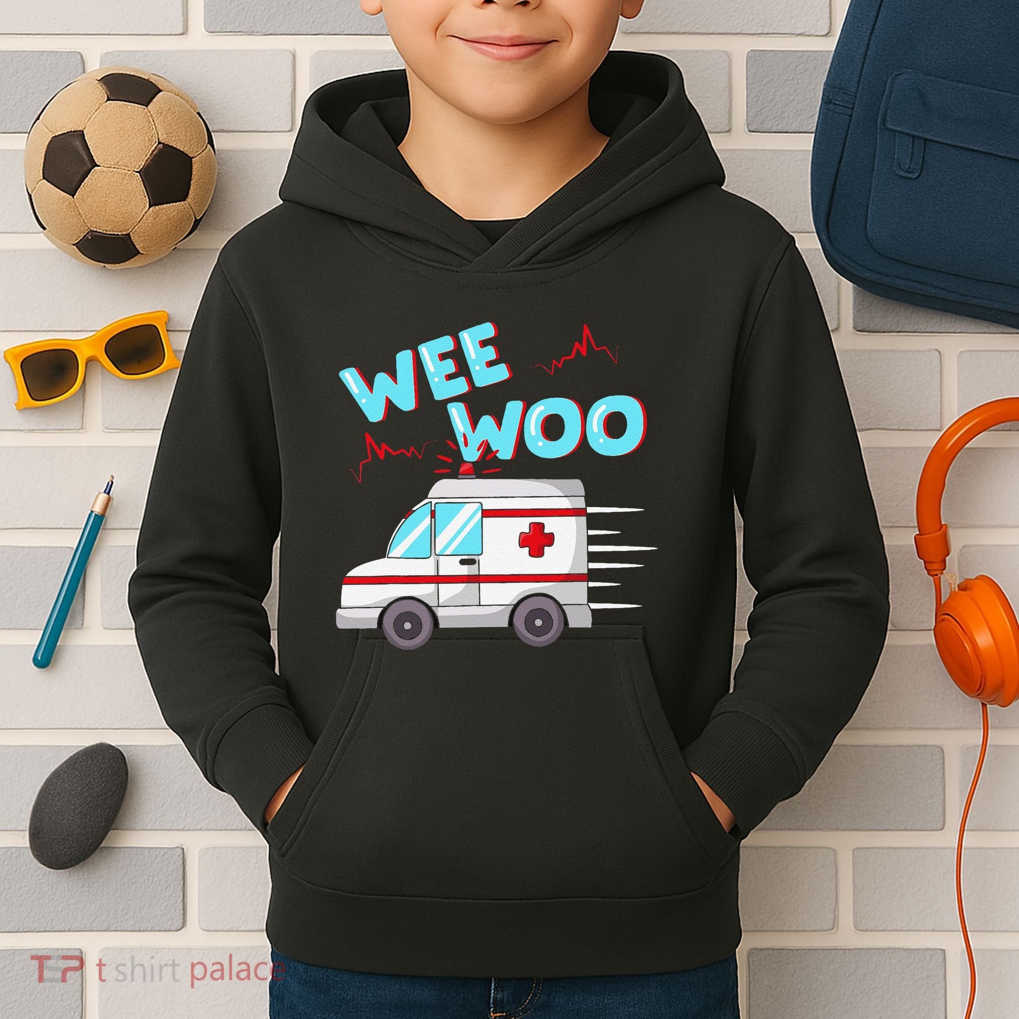 Ems Ambulance Wee Woo Paramedic Emt Gift Boo Boo Bus Kids Hoodie