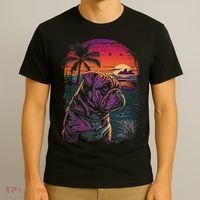 English Bulldog 80s Sunset Vintage Retro Style T-Shirt thumb 3