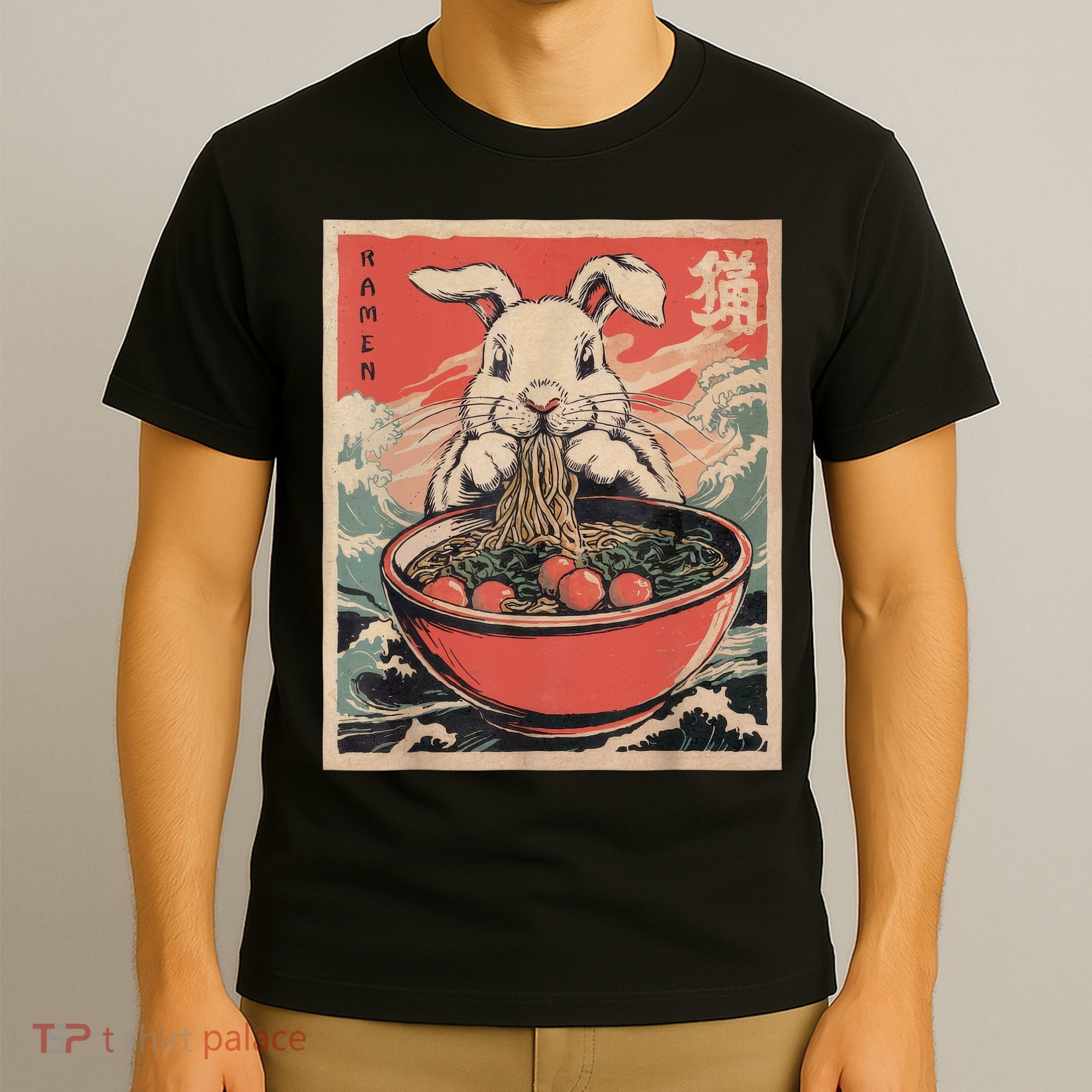 Easter Bunny Anime Ramen Tees Japanese Kawaii Funny Graphic  T-Shirt