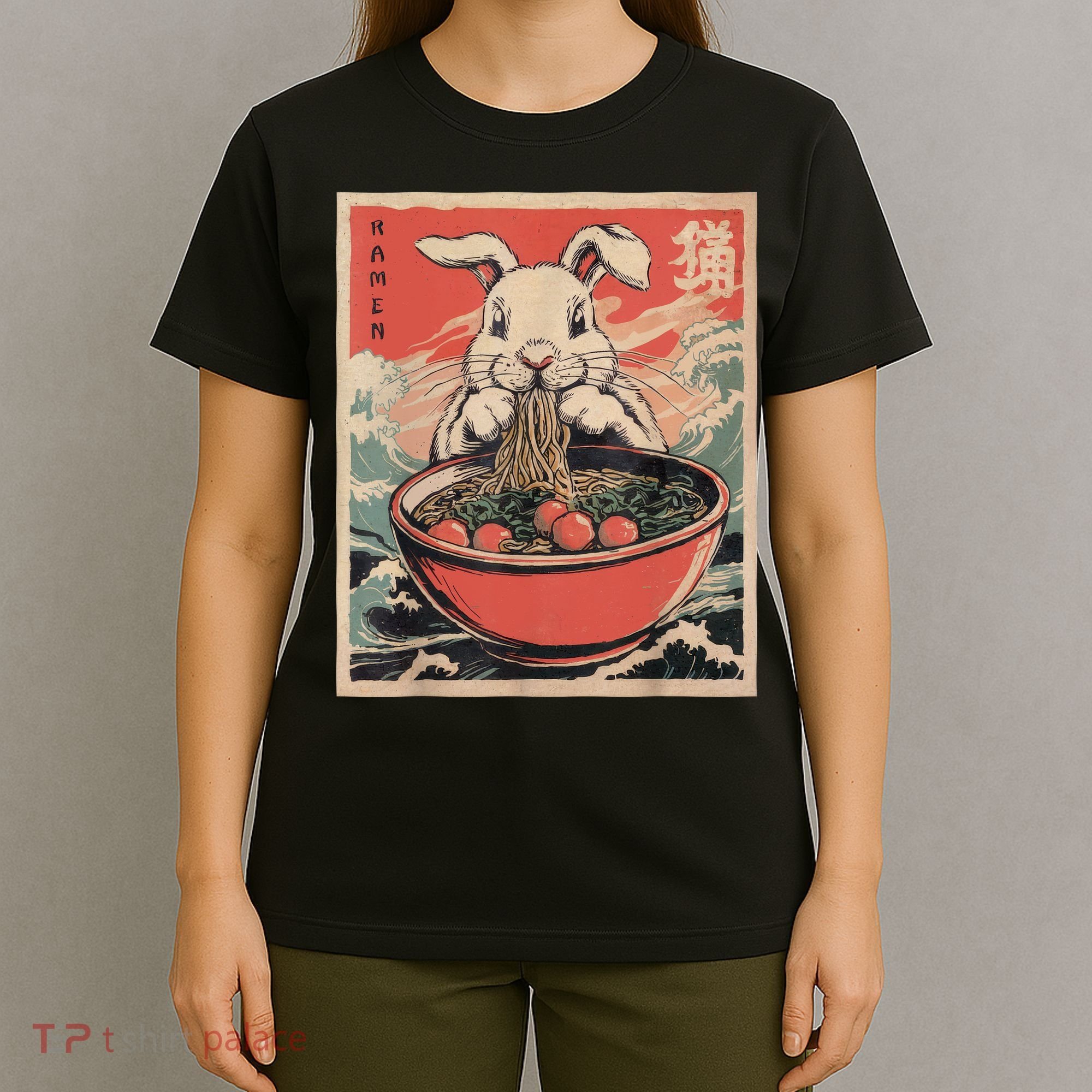 Easter Bunny Anime Ramen Tees Japanese Kawaii Funny Graphic  T-Shirt