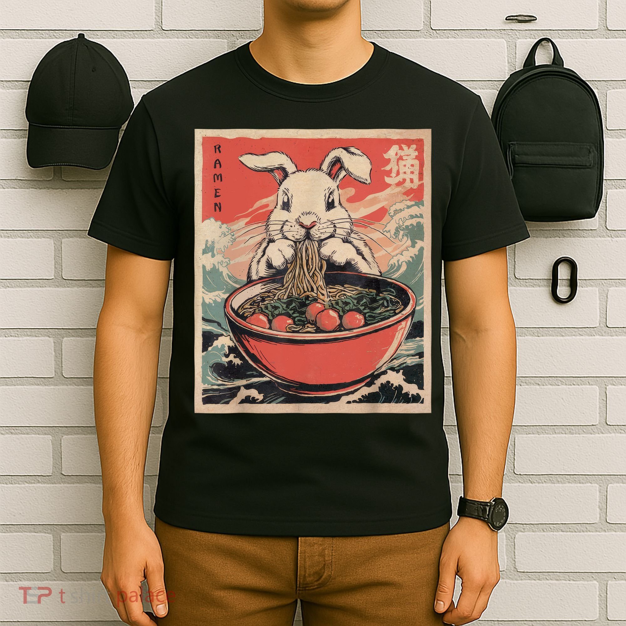 Easter Bunny Anime Ramen Tees Japanese Kawaii Funny Graphic  T-Shirt