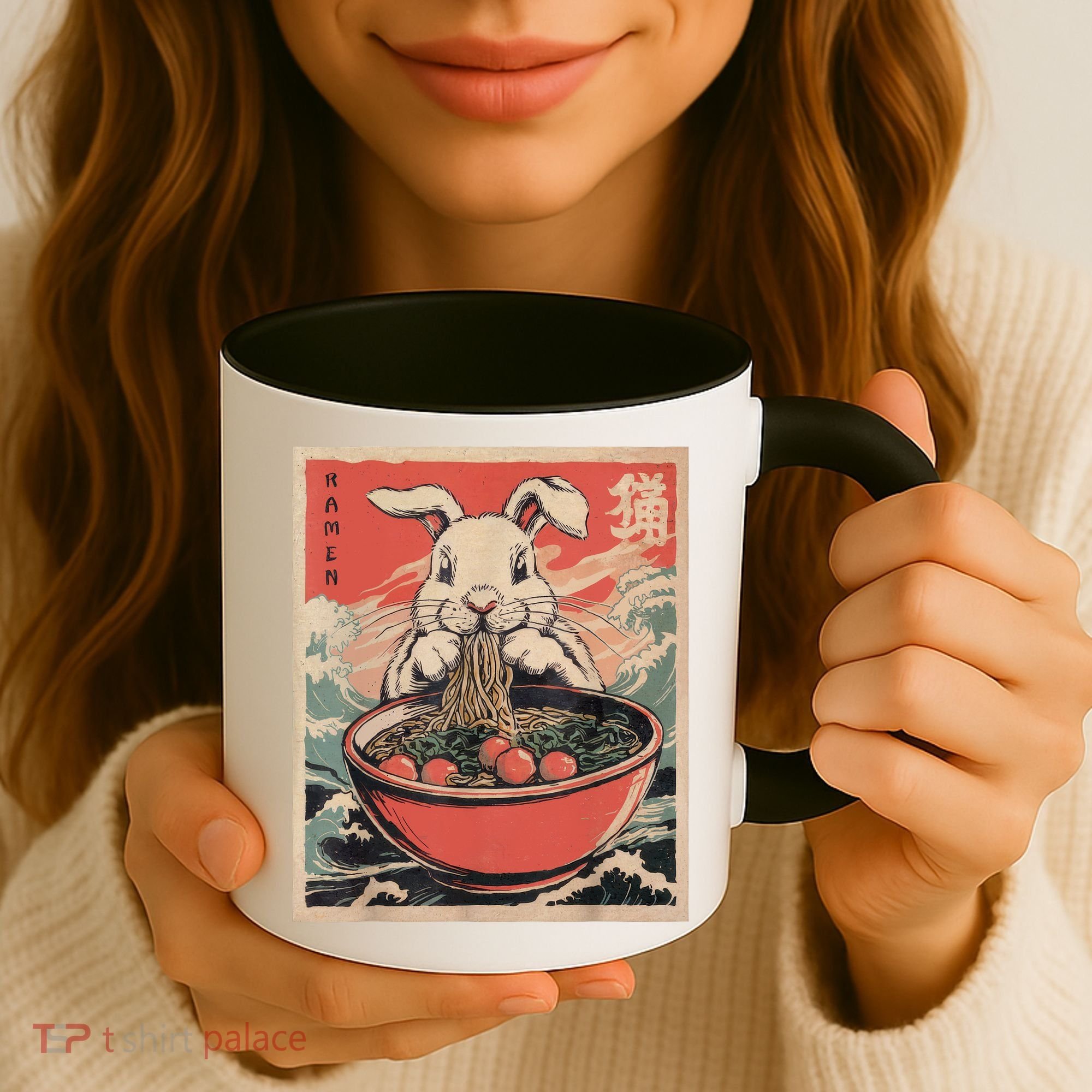 Easter Bunny Anime Ramen Tees Japanese Kawaii Funny Graphic  Coffee Mug