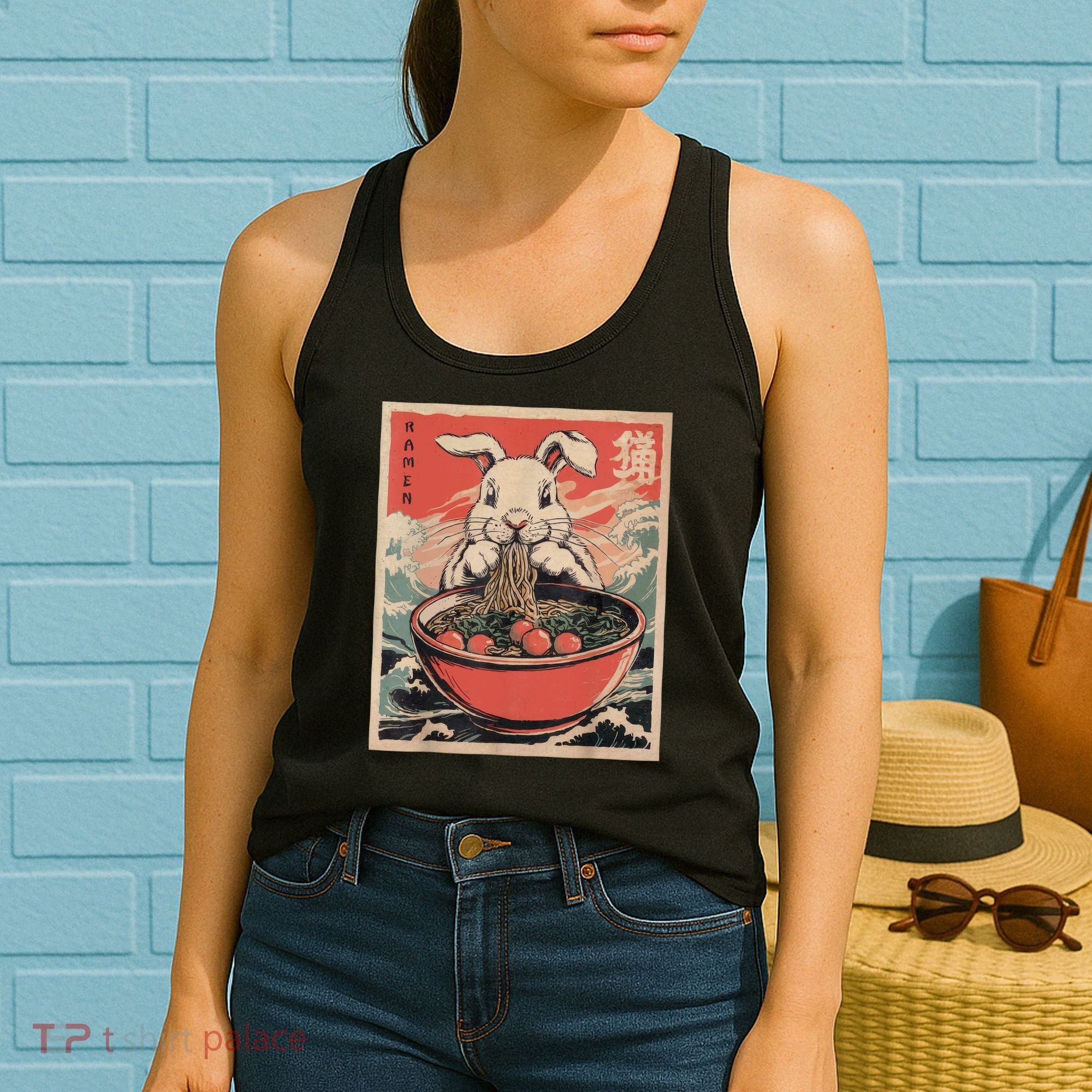 Easter Bunny Anime Ramen Tees Japanese Kawaii Funny Graphic  Women's Tank Top