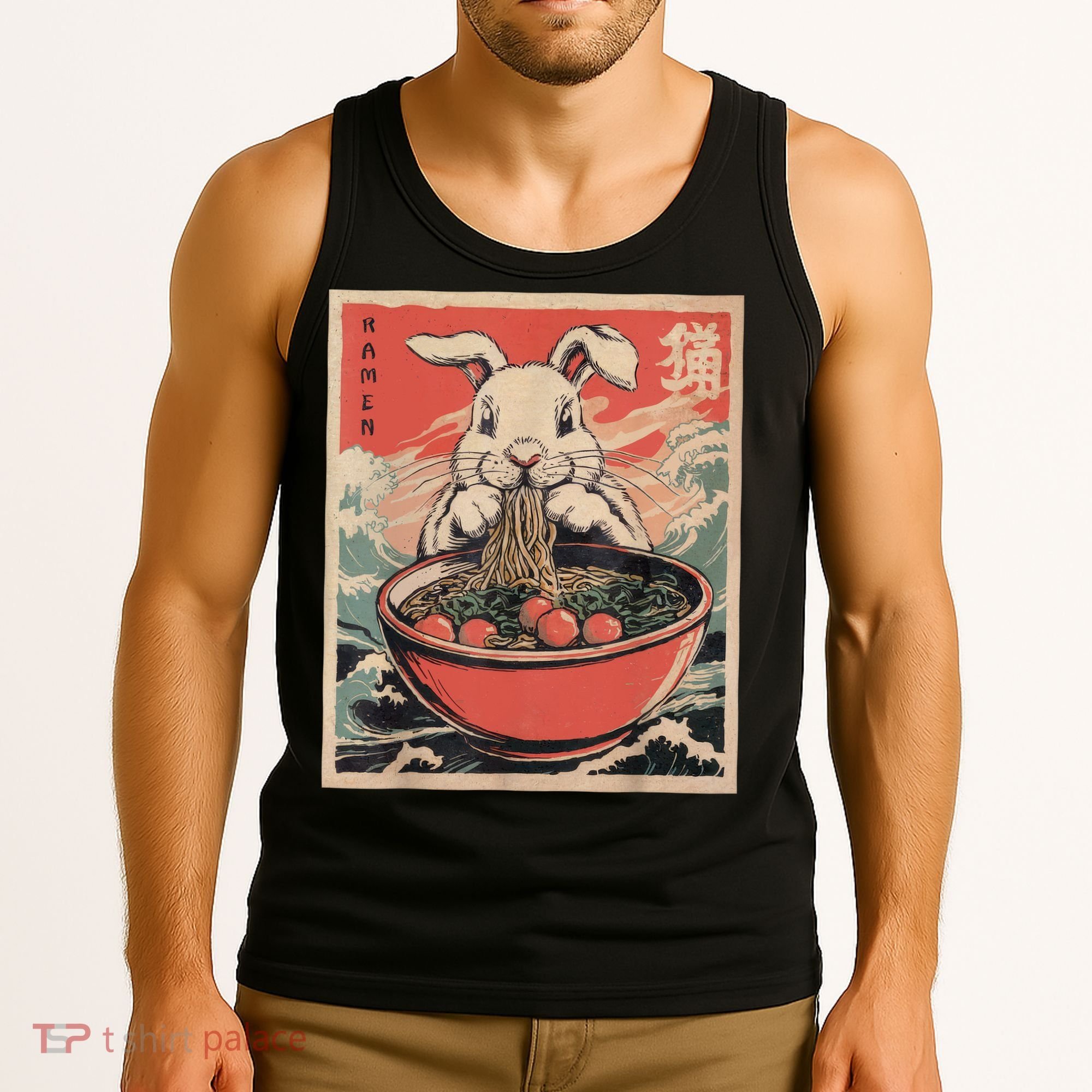 Easter Bunny Anime Ramen Tees Japanese Kawaii Funny Graphic  Tank Top
