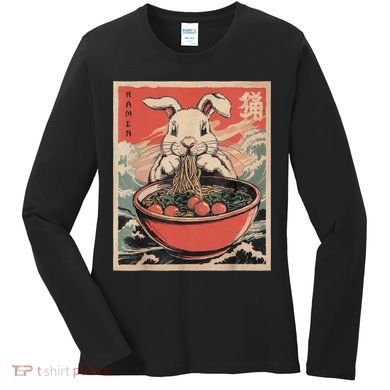Easter Bunny Anime Ramen Tees Japanese Kawaii Funny Graphic  Women's Long Sleeve Shirt