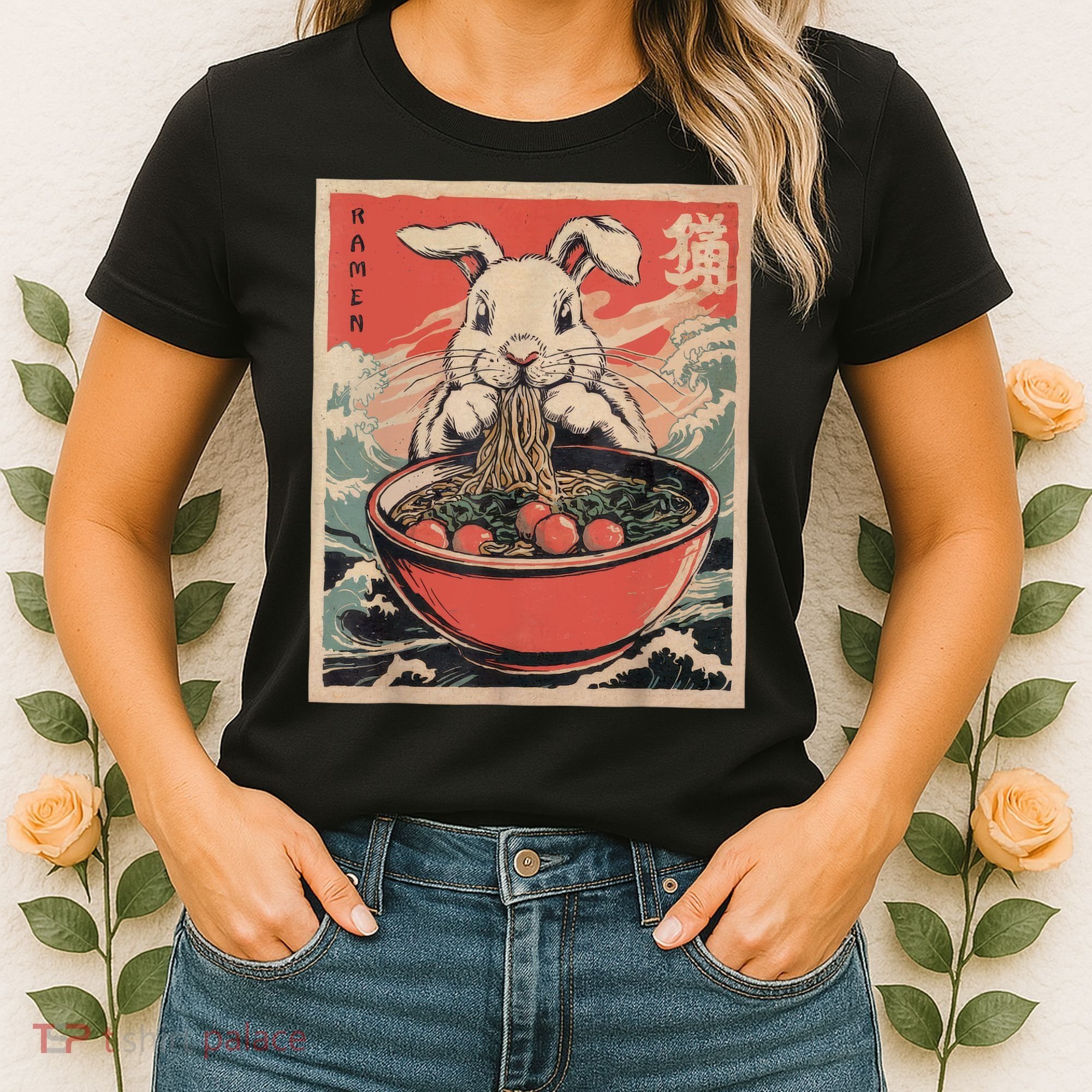 Easter Bunny Anime Ramen Tees Japanese Kawaii Funny Graphic  Women's T-Shirt