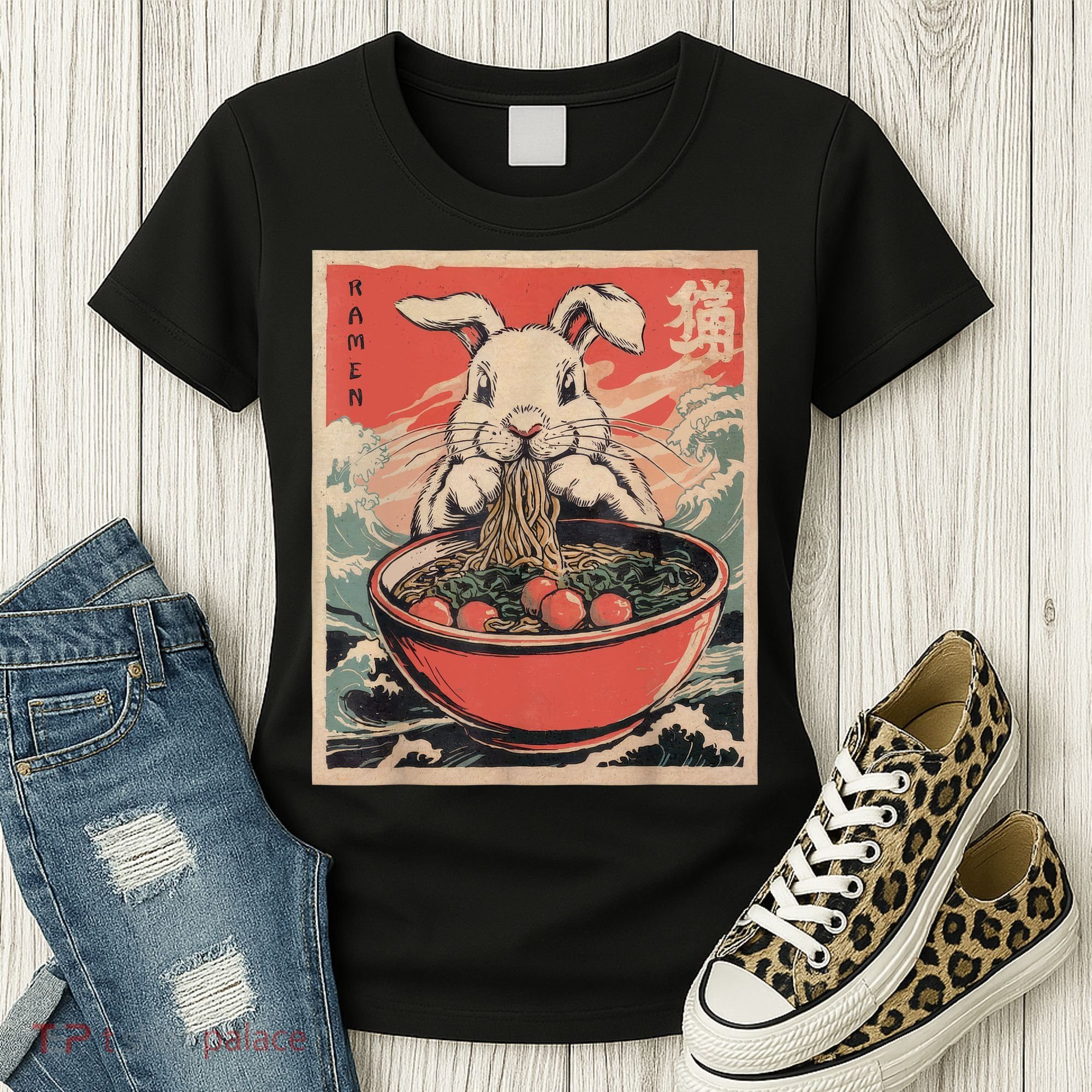 Easter Bunny Anime Ramen Tees Japanese Kawaii Funny Graphic  Women's T-Shirt