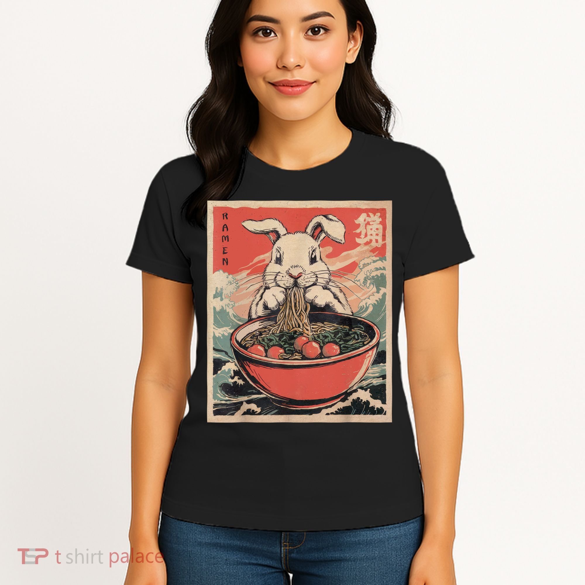 Easter Bunny Anime Ramen Tees Japanese Kawaii Funny Graphic  Women's T-Shirt