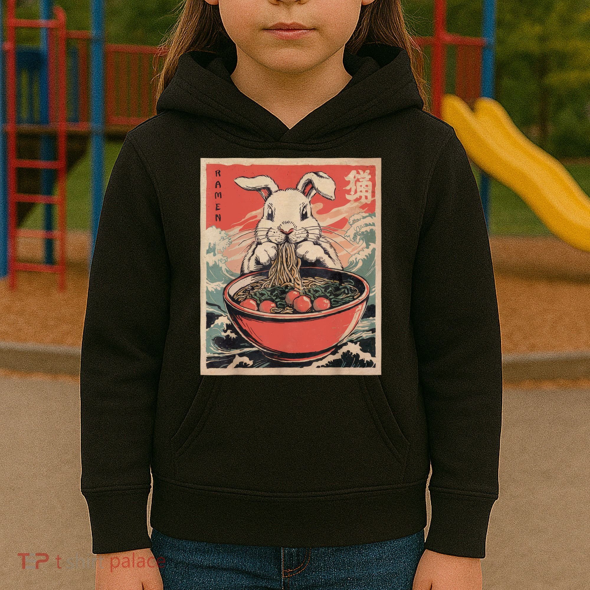 Easter Bunny Anime Ramen Tees Japanese Kawaii Funny Graphic  Kids Hoodie