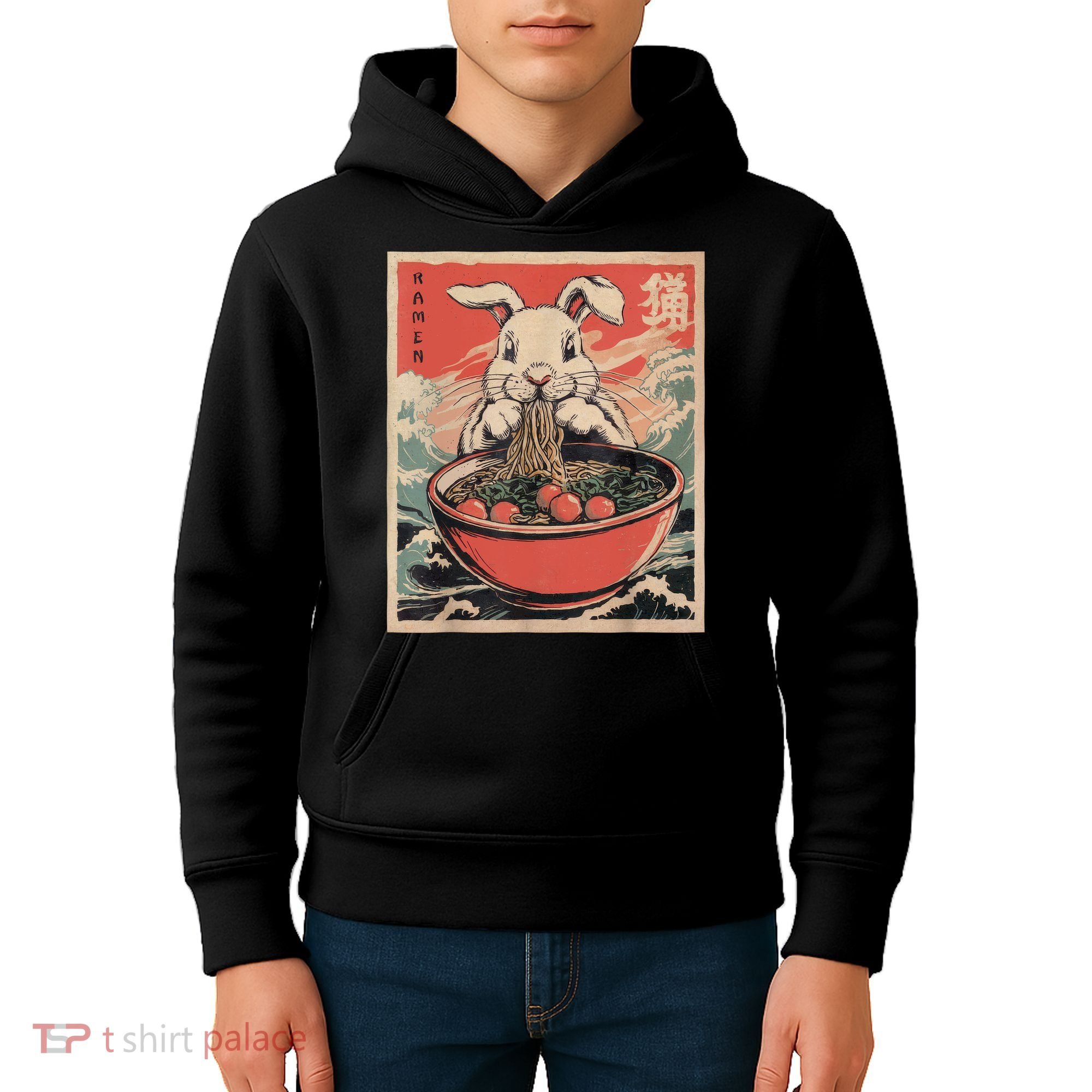 Easter Bunny Anime Ramen Tees Japanese Kawaii Funny Graphic  Kids Hoodie