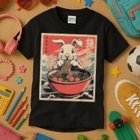 Easter Bunny Anime Ramen Tees Japanese Kawaii Funny Graphic  Kids T-Shirt thumb 3