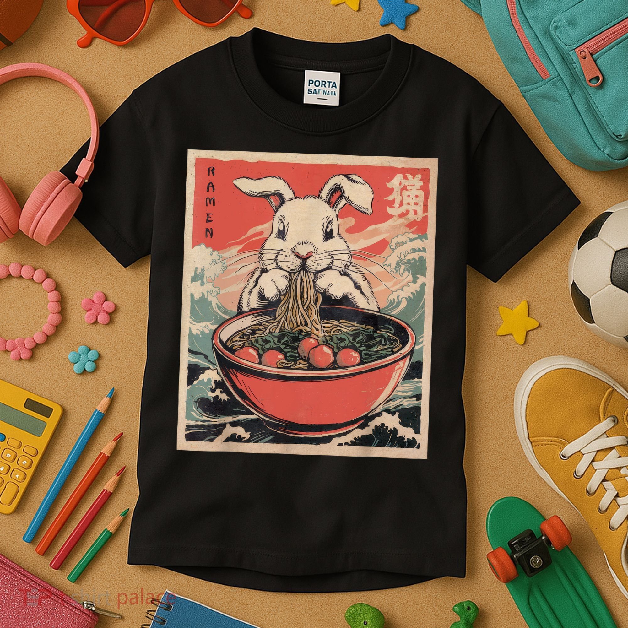 Easter Bunny Anime Ramen Tees Japanese Kawaii Funny Graphic  Kids T-Shirt