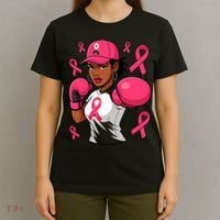 Empower Black African American Fight Breast Cancer Ribbon T-Shirt thumb 4