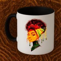 Elegant Black African American Woman With Afro Head Wrap Coffee Mug thumb 2