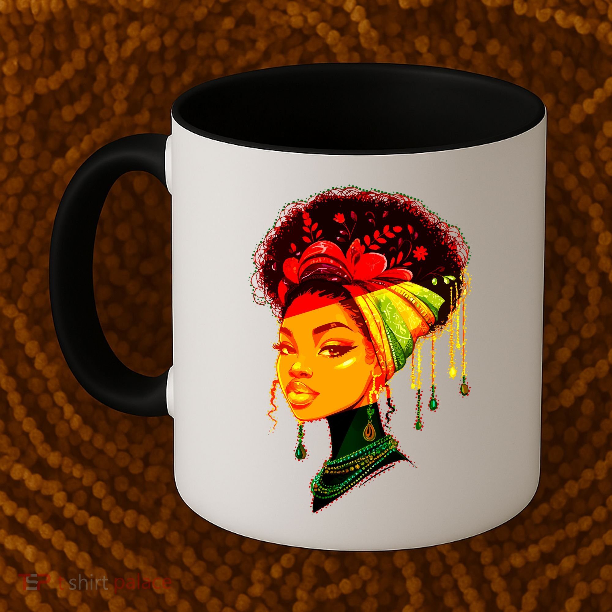 Elegant Black African American Woman With Afro Head Wrap Coffee Mug