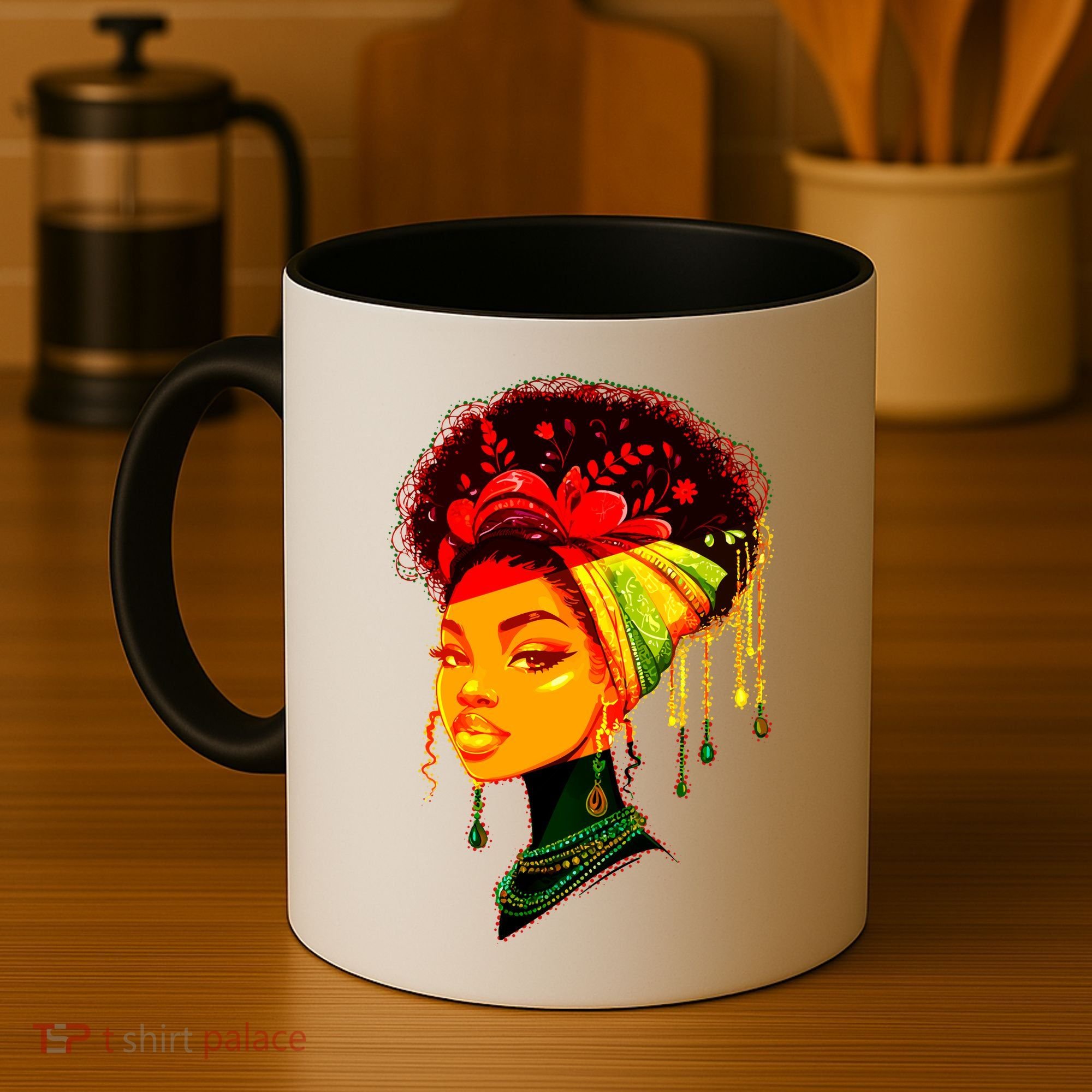 Elegant Black African American Woman With Afro Head Wrap Coffee Mug