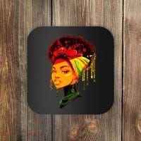 Elegant Black African American Woman With Afro Head Wrap Coaster thumb 0
