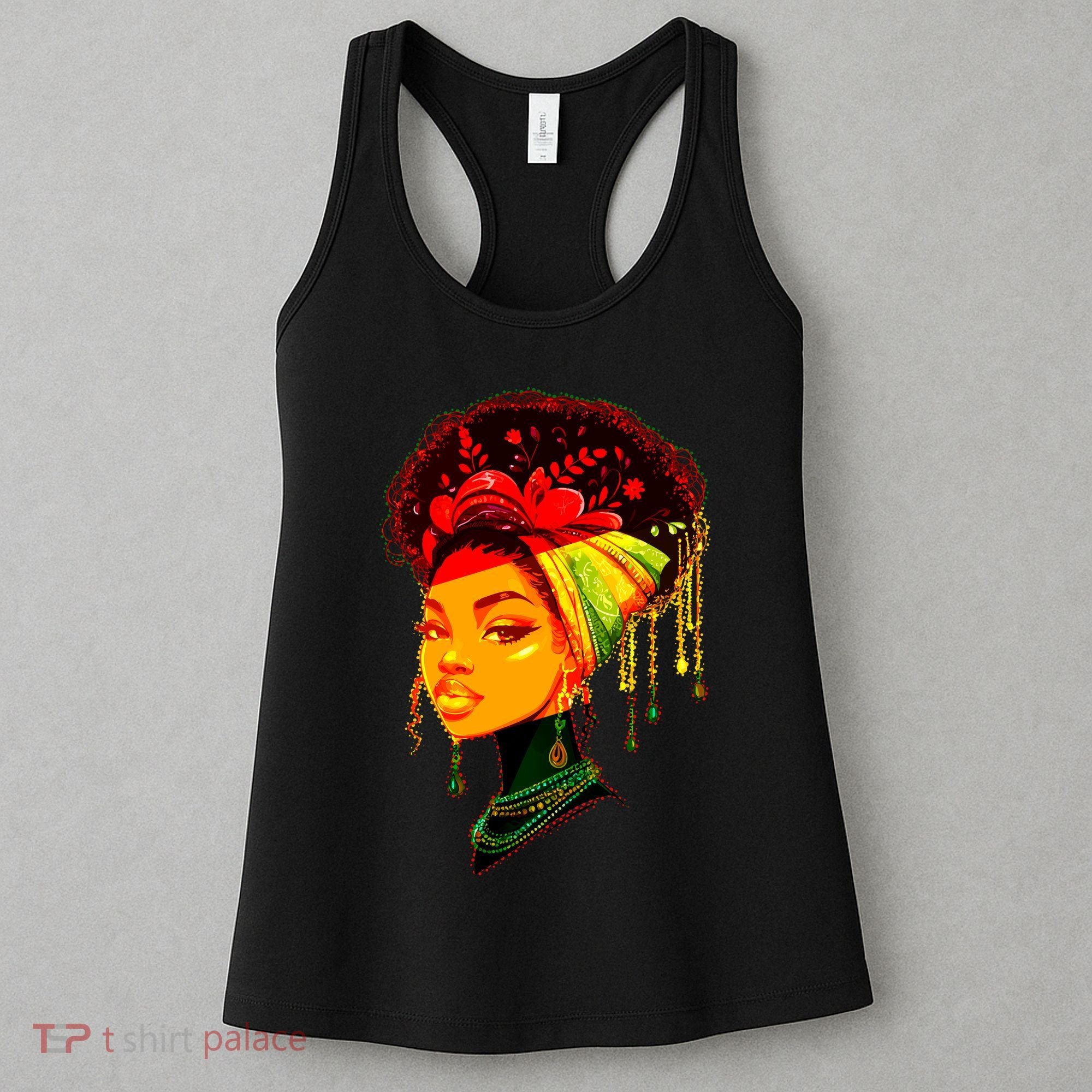 Elegant Black African American Woman With Afro Head Wrap Women's Tank Top