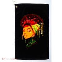 Elegant Black African American Woman With Afro Head Wrap Golf Towel thumb 0