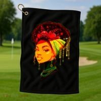 Elegant Black African American Woman With Afro Head Wrap Golf Towel thumb 1
