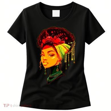 Elegant Black African American Woman With Afro Head Wrap Women's T-Shirt