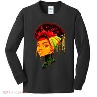 Elegant Black African American Woman With Afro Head Wrap Kids Long Sleeve Shirt thumb 0